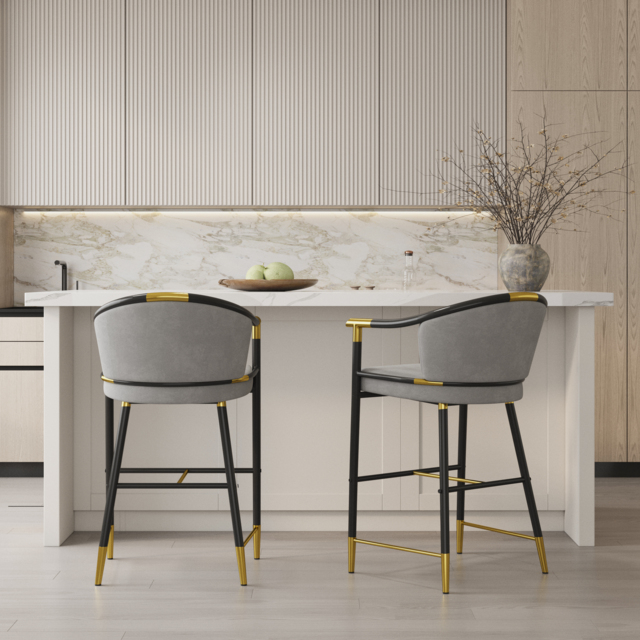 Modern Counter Stools with Velvet Upholstery Gray Bar Stools - image 1