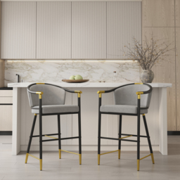 Modern Counter Stools with Velvet Upholstery Gray Bar Stools - thumbnail 2