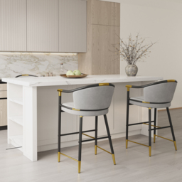 Modern Counter Stools with Velvet Upholstery Gray Bar Stools - thumbnail 4
