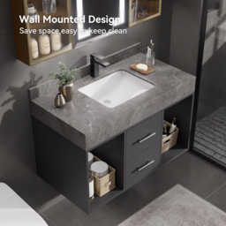 900mm Floating Bathroom Vanity with Sintered Stone Vessel Sink with 2 Drawers - thumbnail 2