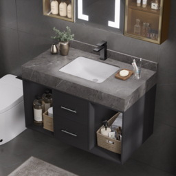 900mm Floating Bathroom Vanity with Sintered Stone Vessel Sink with 2 Drawers - thumbnail 8