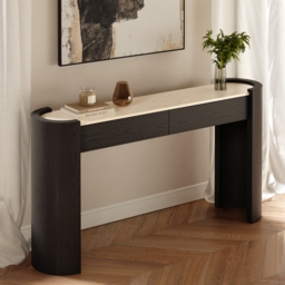 "Japandi 60"" Oval Sintered Stone Console Table With 2 Drawers" - thumbnail 4