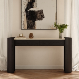 "Japandi 60"" Oval Sintered Stone Console Table With 2 Drawers" - thumbnail 2