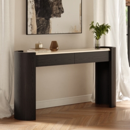 "Japandi 60"" Oval Sintered Stone Console Table With 2 Drawers" - thumbnail 1