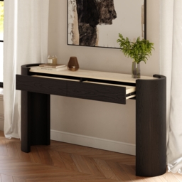 "Japandi 60"" Oval Sintered Stone Console Table With 2 Drawers" - thumbnail 3