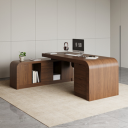 "Modern 70.9"" Walnut L-shaped Executive Desk with Durable Finish & Ergonomic Reclining Leather Office Chair" - thumbnail 5