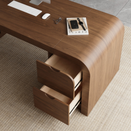 "Modern 70.9"" Walnut L-shaped Executive Desk with Durable Finish & Ergonomic Reclining Leather Office Chair" - thumbnail 9