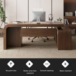 "Modern 70.9"" Walnut L-shaped Executive Desk with Durable Finish & Ergonomic Reclining Leather Office Chair" - thumbnail 7