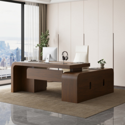 "Modern 70.9"" Walnut L-shaped Executive Desk with Durable Finish & Ergonomic Reclining Leather Office Chair" - thumbnail 4