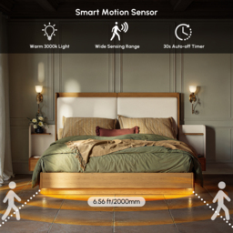 Solid Wood Bed with Leather Extended Headboard & Floating Smart Nightstand Set - thumbnail 8