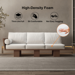 2460mm Walnut Japandi Solid Wood Living Room Sofa 3-Seater Cotton & Linen Upholstery - thumbnail 9
