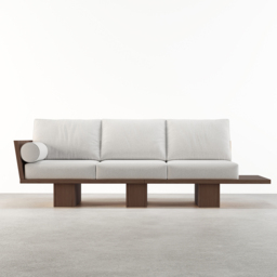 2460mm Walnut Japandi Solid Wood Living Room Sofa 3-Seater Cotton & Linen Upholstery - thumbnail 4