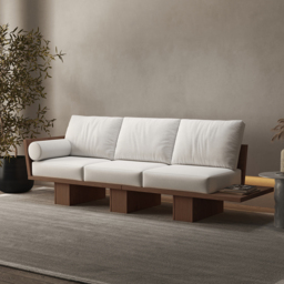 2460mm Walnut Japandi Solid Wood Living Room Sofa 3-Seater Cotton & Linen Upholstery - thumbnail 3