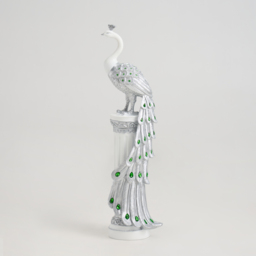 70cm Silver Peacock Statue with Diamond Accents – Luxury Resin Peacock Sculpture - thumbnail 9