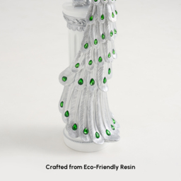 70cm Silver Peacock Statue with Diamond Accents – Luxury Resin Peacock Sculpture - thumbnail 6