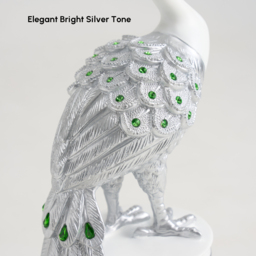 70cm Silver Peacock Statue with Diamond Accents – Luxury Resin Peacock Sculpture - thumbnail 5