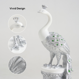 70cm Silver Peacock Statue with Diamond Accents – Luxury Resin Peacock Sculpture - thumbnail 8