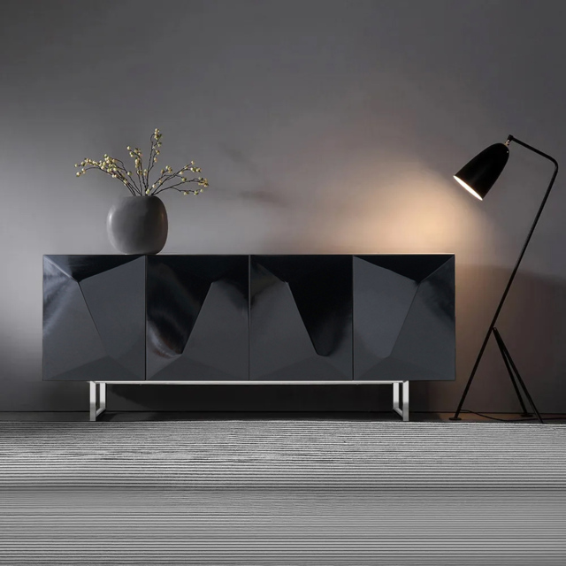 1800mm Modern Black Buffet Sideboard Kitchen Cabinet with 4 Doors Adjustable Shelves - image 1