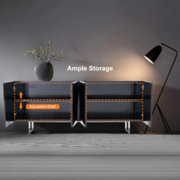 1800mm Modern Black Buffet Sideboard Kitchen Cabinet with 4 Doors Adjustable Shelves - thumbnail 4