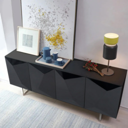 1800mm Modern Black Buffet Sideboard Kitchen Cabinet with 4 Doors Adjustable Shelves - thumbnail 2