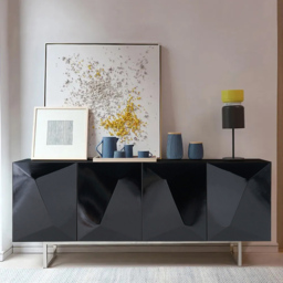 1800mm Modern Black Buffet Sideboard Kitchen Cabinet with 4 Doors Adjustable Shelves - thumbnail 3