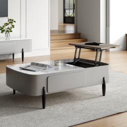 Galure Modern Light Grey Faux Marble Leather Lift Top Coffee Table with Storage - thumbnail 4