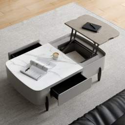 Galure Modern Light Grey Faux Marble Leather Lift Top Coffee Table with Storage - thumbnail 1