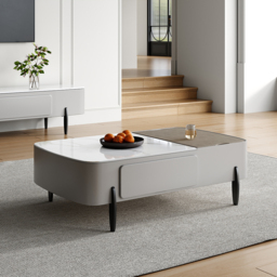 Galure Modern Light Grey Faux Marble Leather Lift Top Coffee Table with Storage - thumbnail 2