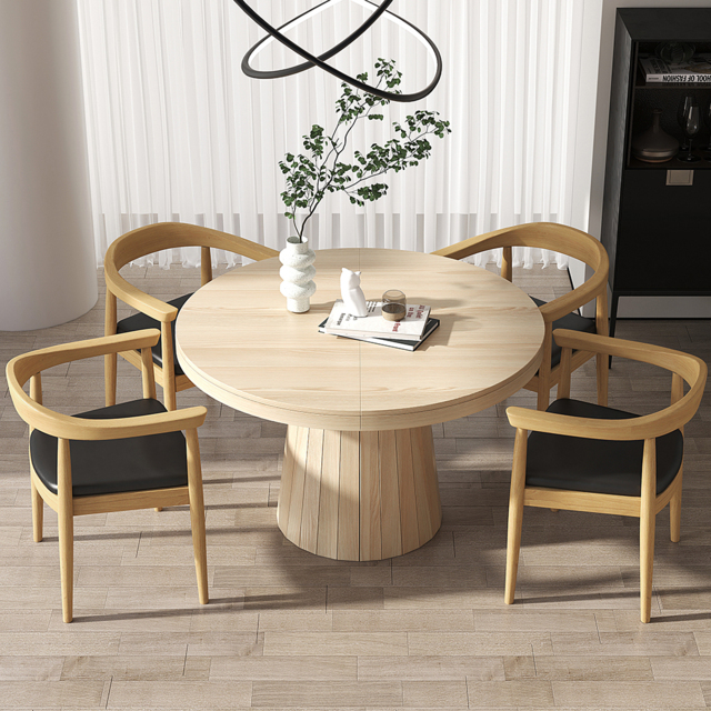 "Extendable Dining Table Set 39""-55"" Japandi Dining Table & 4 Wood Dining Chairs" - image 1