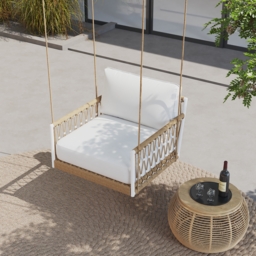 Ropipe Boho 1-Seater Khaki Woven Rope Garden Patio Swing Sofa with Grey Cushion - thumbnail 3