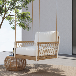 Ropipe Boho 1-Seater Khaki Woven Rope Garden Patio Swing Sofa with Grey Cushion - thumbnail 4
