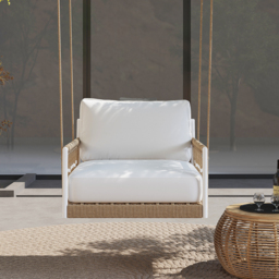 Ropipe Boho 1-Seater Khaki Woven Rope Garden Patio Swing Sofa with Grey Cushion - thumbnail 2