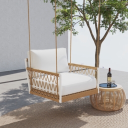 Ropipe Boho 1-Seater Khaki Woven Rope Garden Patio Swing Sofa with Grey Cushion - thumbnail 4
