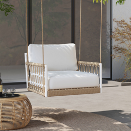 Ropipe Boho 1-Seater Khaki Woven Rope Garden Patio Swing Sofa with Grey Cushion - thumbnail 1