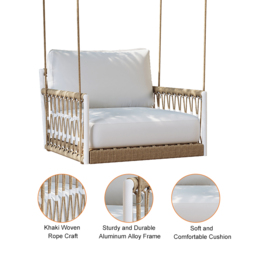 Ropipe Boho 1-Seater Khaki Woven Rope Garden Patio Swing Sofa with Grey Cushion - thumbnail 8