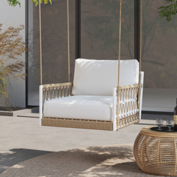 Ropipe Boho 1-Seater Khaki Woven Rope Garden Patio Swing Sofa with Grey Cushion - thumbnail 3