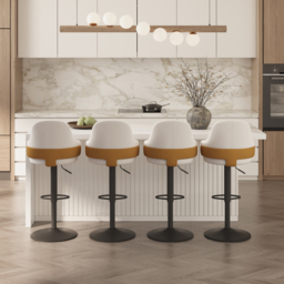 1830mm Large White Kitchen Island & 4 White Velvet Swivel Bar Stools Set Adjustable - thumbnail 3