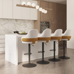 1830mm Large White Kitchen Island & 4 White Velvet Swivel Bar Stools Set Adjustable - thumbnail 2