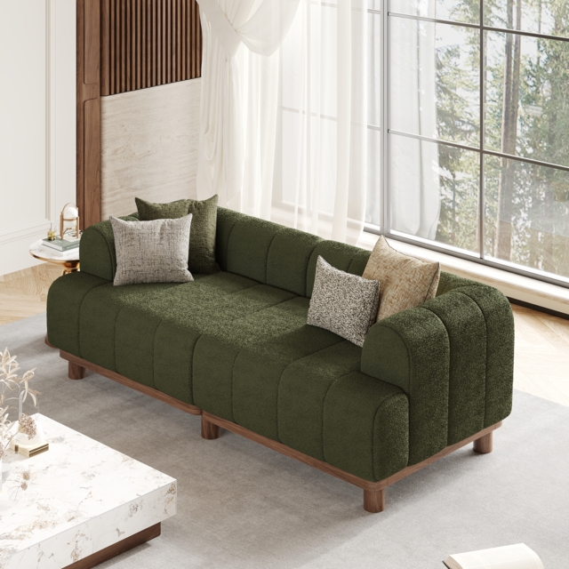 202 cm Boucle Sofa Modern 2 Seater White Couch with Cushion