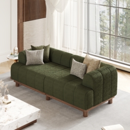 202 cm Boucle Sofa Modern 2 Seater White Couch with Cushion - thumbnail 1