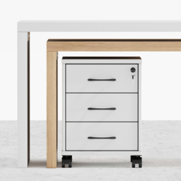 Modern L Shaped Executive Office Desk with with Movable File Cabinet White & Natural Swivel Desk Office Furniture (1520mm) - thumbnail 5