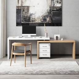 Modern L Shaped Executive Office Desk with with Movable File Cabinet White & Natural Swivel Desk Office Furniture (1520mm) - thumbnail 3