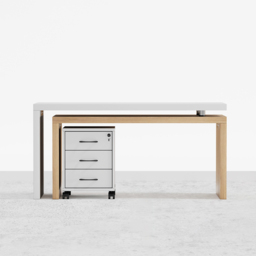 Modern L Shaped Executive Office Desk with with Movable File Cabinet White & Natural Swivel Desk Office Furniture (1520mm) - thumbnail 6
