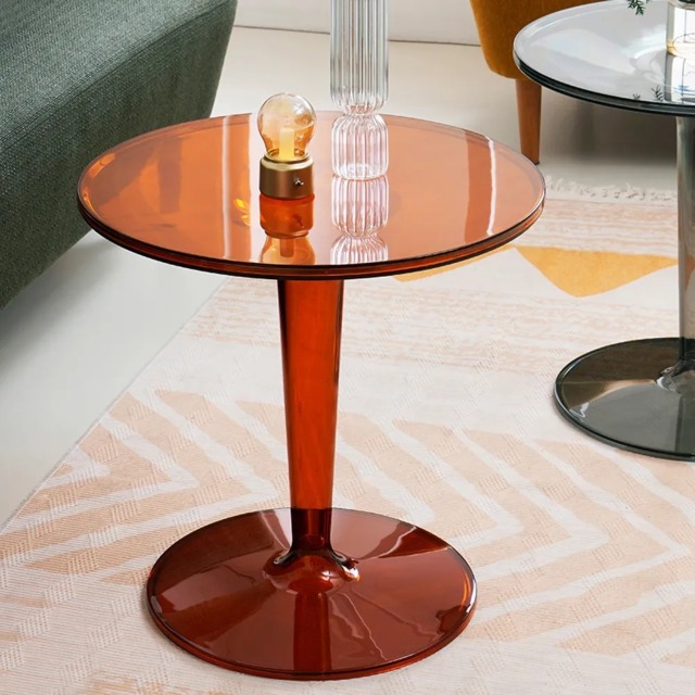 Acrylic End Table Amber Modern Accent Table Clear Round Side Table - image 1