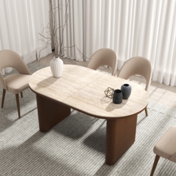 200 - 240 cm Oval Dining Table Extendable Butterfly Leaf Sintered Stone Top 6-10 Seater Matte Travertine