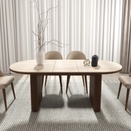 2007 mm - 2413 mm Oval Dining Table Extendable Butterfly Leaf Sintered Stone Top 6-10 Seater Matte Travertine - thumbnail 5