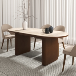 2007 mm - 2413 mm Oval Dining Table Extendable Butterfly Leaf Sintered Stone Top 6-10 Seater Matte Travertine - thumbnail 4