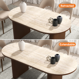 2007 mm - 2413 mm Oval Dining Table Extendable Butterfly Leaf Sintered Stone Top 6-10 Seater Matte Travertine - thumbnail 3
