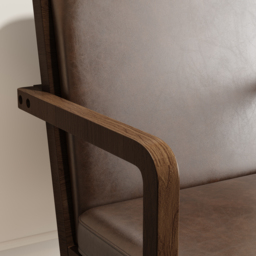 Adjustable High Back Mid-Century Office Chair Faux Leather & Wood Comfy Office Chair in Brown - thumbnail 5