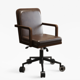 Adjustable High Back Mid-Century Office Chair Faux Leather & Wood Comfy Office Chair in Brown - thumbnail 8